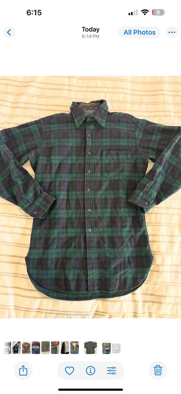 Pendleton Pure Virgin Wool Green Plaid Button Up Shirt Men's Medium Long